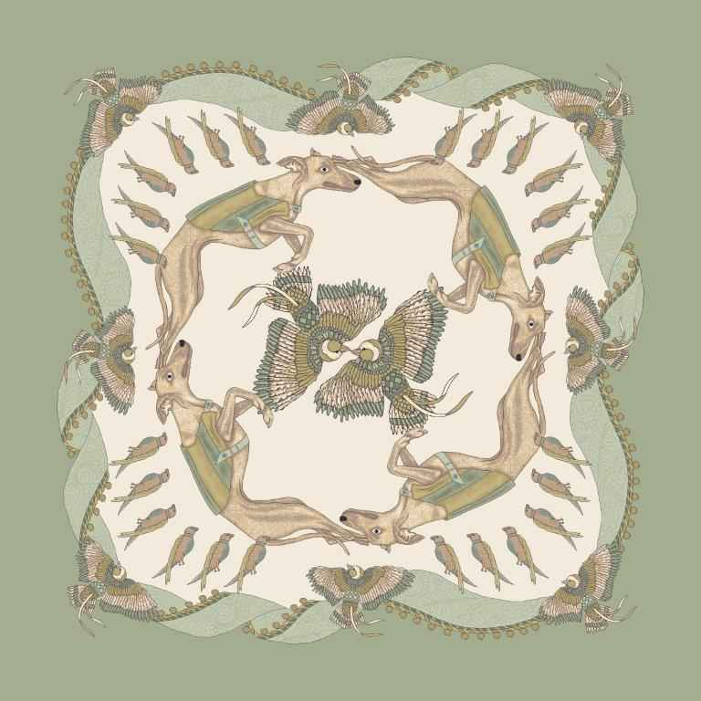 Foulard in Seta - Animali Verde