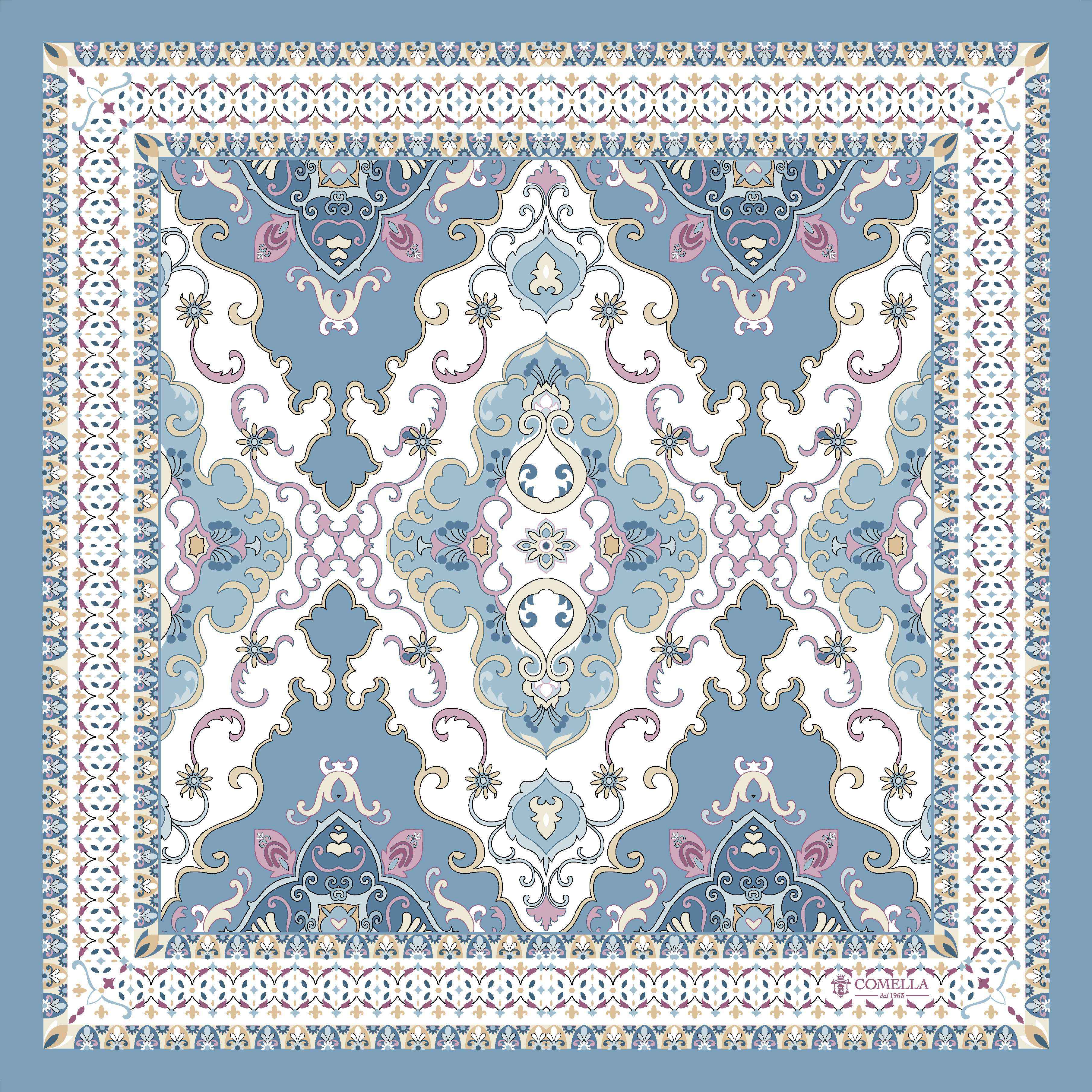 Foulard in Seta - Celeste/Rosa/Beige
