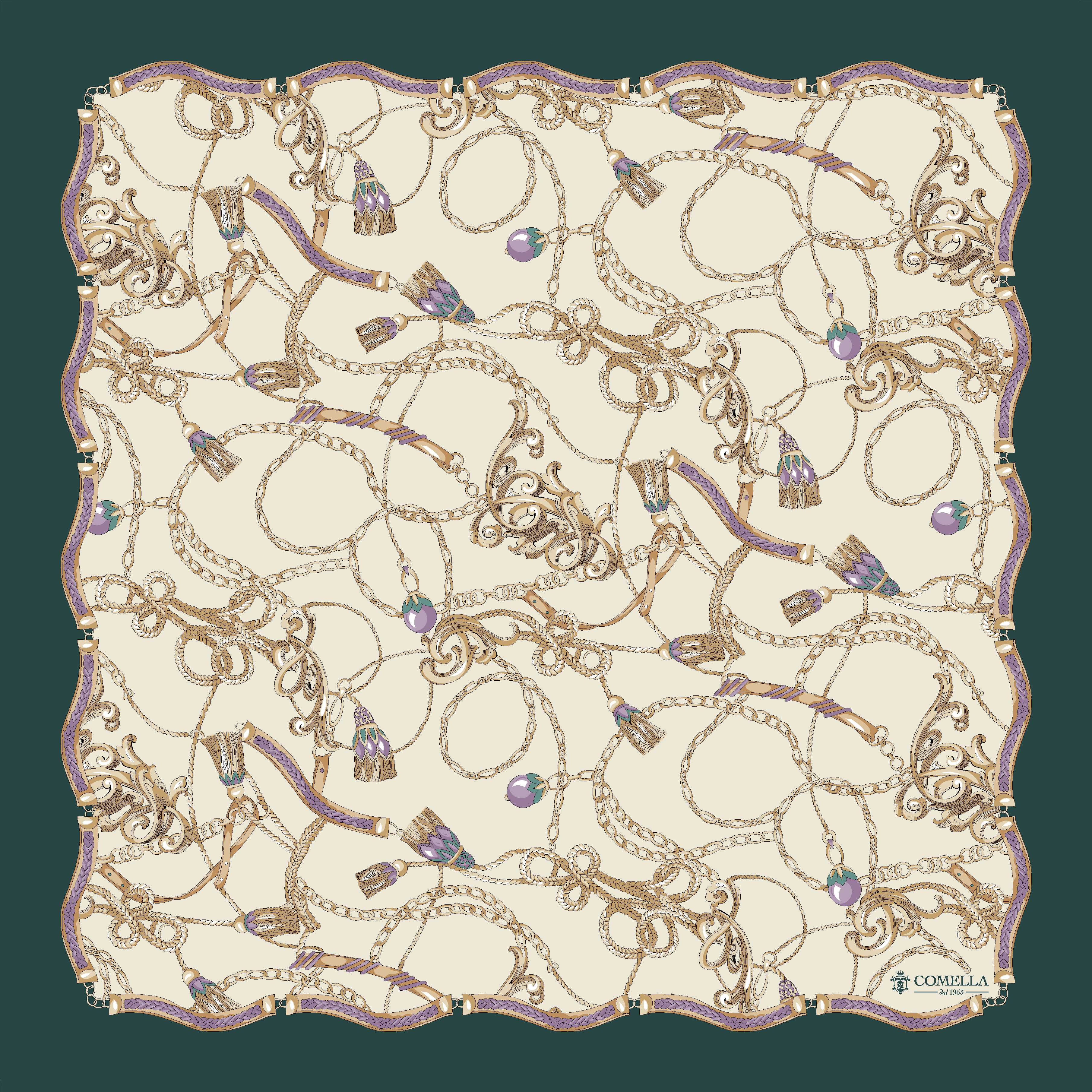 Foulard in Seta - Beige e Petrolio